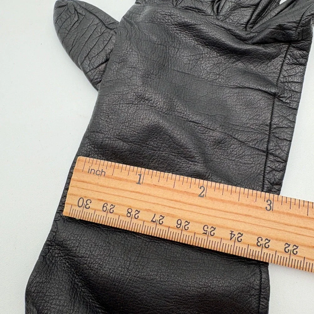 Vintage Gimbels Black Leather Opera Length Gloves Made in Italy Size 7 Blue Line